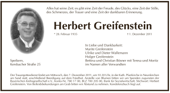 Traueranzeige von Herbert Greifenstein von Pegnitz-Zeitung